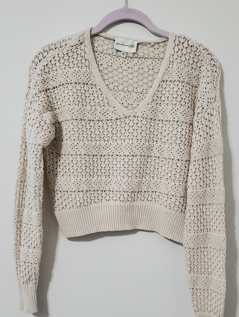 Freshman 1996 Womens Loose Knit Crop V-Neck Sweater Size Small